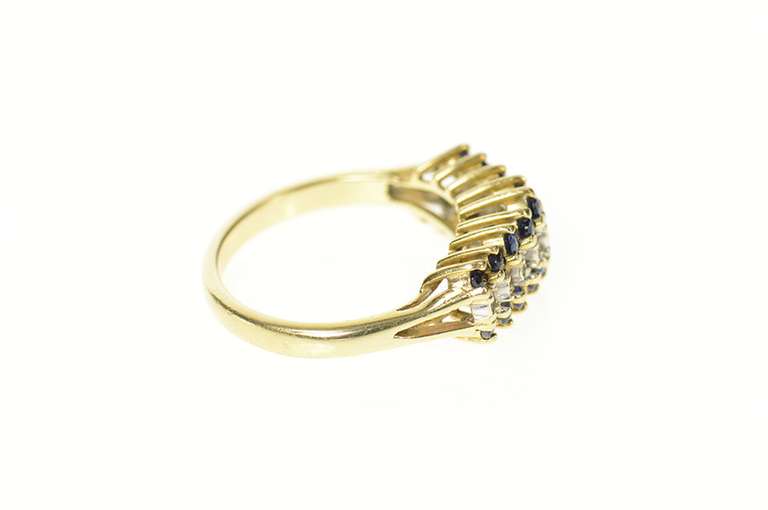 14K Yellow Gold Tiered Sapphire Diamond Squared Row Band Ring