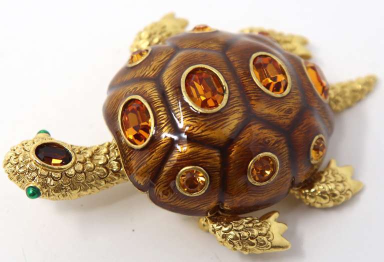 Joan River Enamel and Crystal Turtle Brooch