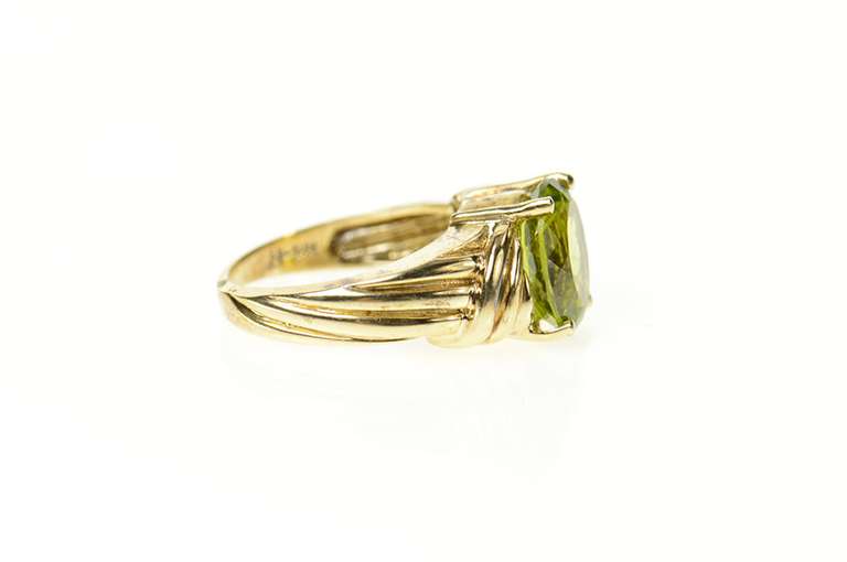 10K Yellow Gold Oval Classic Peridot Solitaire Statement Ring