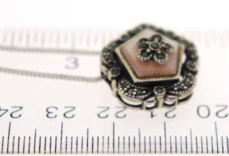 Italian Sterling Silver Marcasite Flower Pendant Necklace