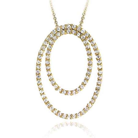 18K Gold over Sterling Silver CZ Double Oval Pendant