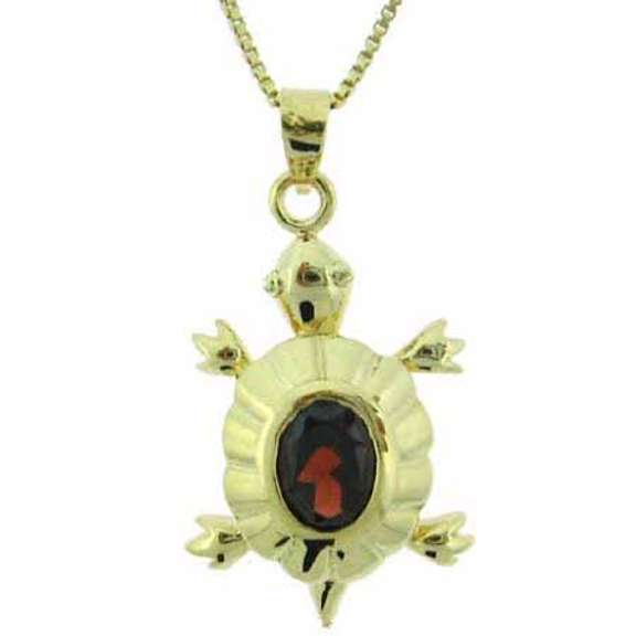 18K Gold over Sterling Silver 1.5ct Garnet Turtle Pendant