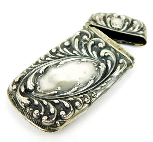 Antique Sterling Silver Repousse Match Safe