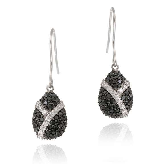 Sterling Silver Black & White CZ Teardrop Dangle Earrings