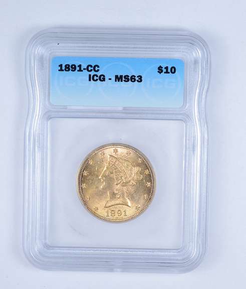 MS63 1891-CC $10.00 Liberty Head Gold Eagle - Graded by ICG