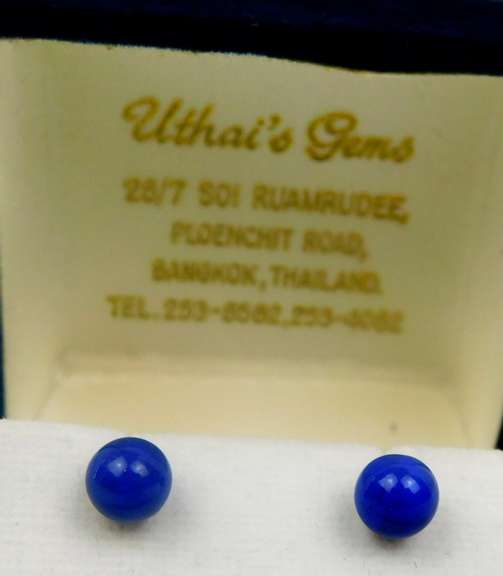 14K Lapis Ball Stud Earrings w/Box