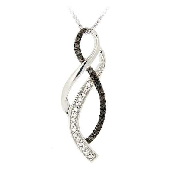 Sterling Silver Black Diamond Accent Ribbon Twist Necklace