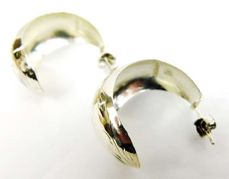 Wide Sterling Silver Engraved Hoop Earrings