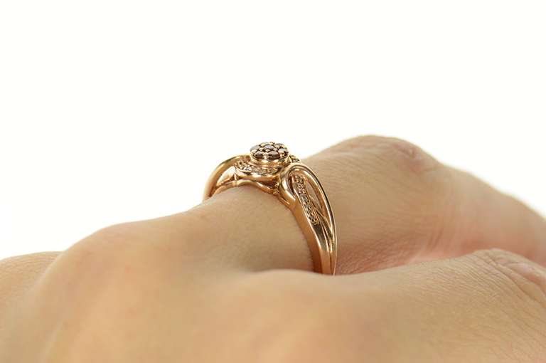 10K Rose Gold Orange Diamond Cluster Promise Engagement Ring
