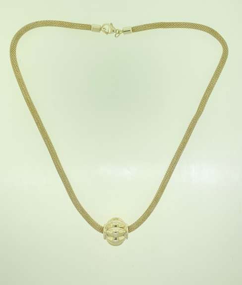 Sterling Silver Mash Chain With Ball Pendant