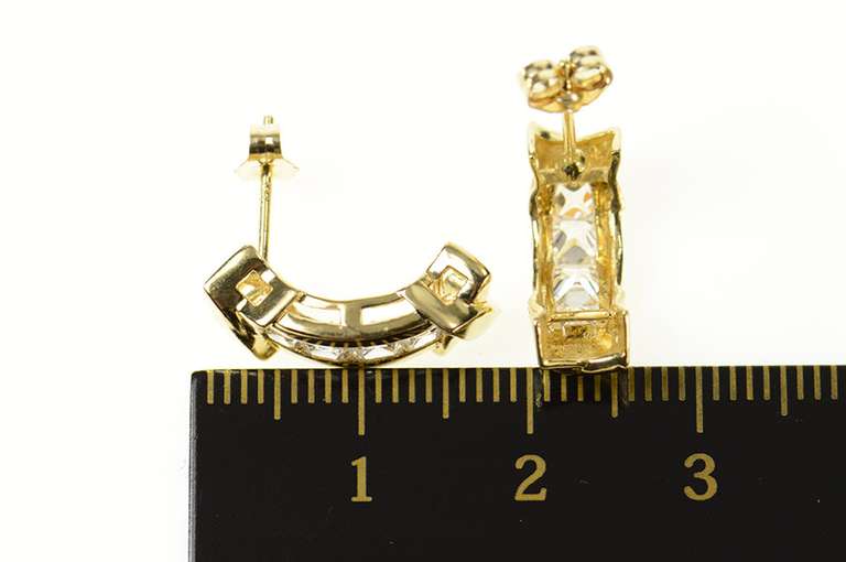 14K Yellow Gold Princess Cubic Zirconia Channel Semi Hoop Earrings