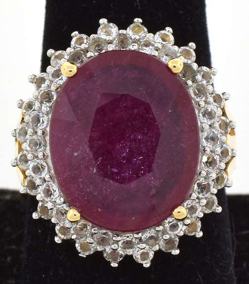 Enchanting Massive 10.00CTS Ruby & Topaz Ring in Vermeil