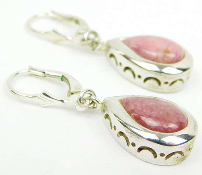 Sterling Rosy Pink Hardstone Drop Earrings
