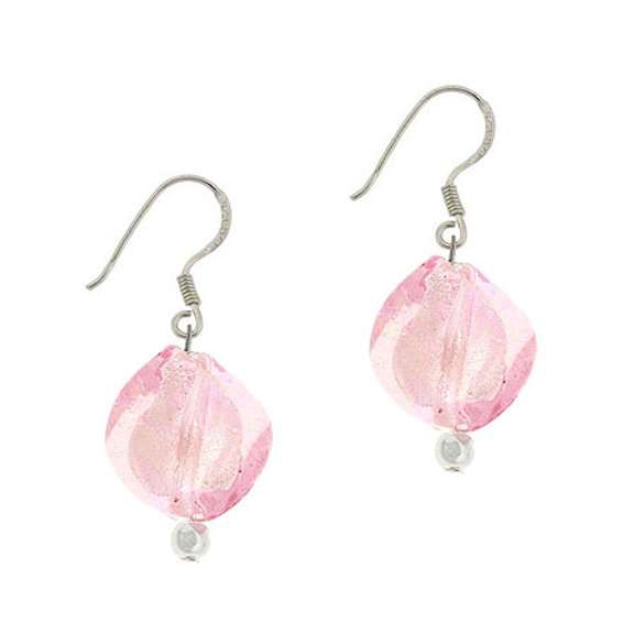 Sterling Silver Pink Twisted Foil Glass Bead Dangle Earrings
