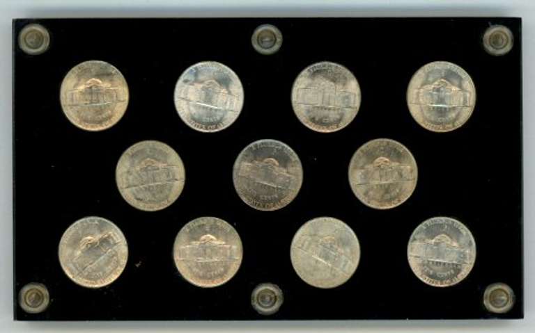 Superb Gem BU 11-pc Silver Jefferson War Nickel set