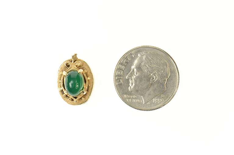 14K Yellow Gold Victorian Green Agate Slide Bracelet Charm/Pendant