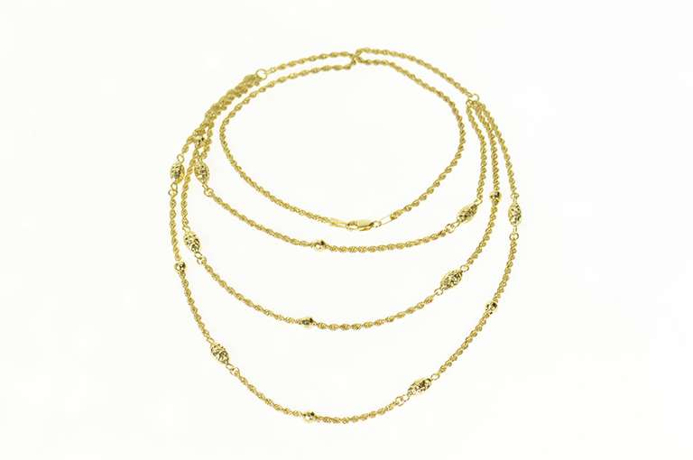 10K Yellow Gold Rope Link Tiered Beaded Statement Chain Necklace