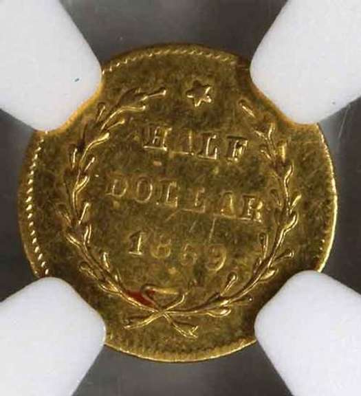 1869 Round Liberty Gold Ca Gold Half MS 62 NGC Holdered