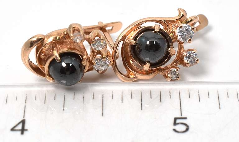 Interesting Hematite & CZ Earrings in 14KT Rose Gold