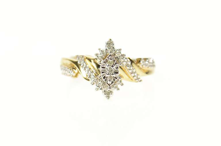10K Yellow Gold Diamond Inset Retro Bypass Statement Ring