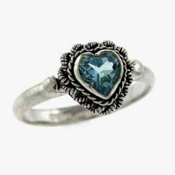Sterling Silver Blue Topaz Vintage Heart Ring