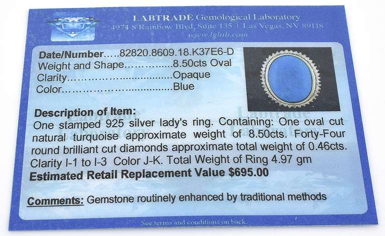 Stunning Turquoise & Diamond Ring in Sterling Silver