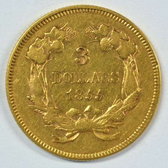 Super Rare 1855 US $3 Gold Piece in near Mint condition
