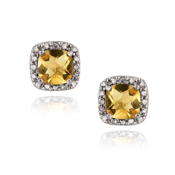Sterling Silver 2ct Cushion-cut Citrine Stud Earrings