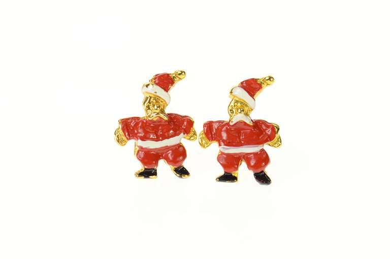 Base Metal Enamel Retro Santa Claus Christmas Stud Earrings