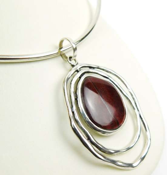 Large Sterling Fossilized Wood Pendant & Neckpiece