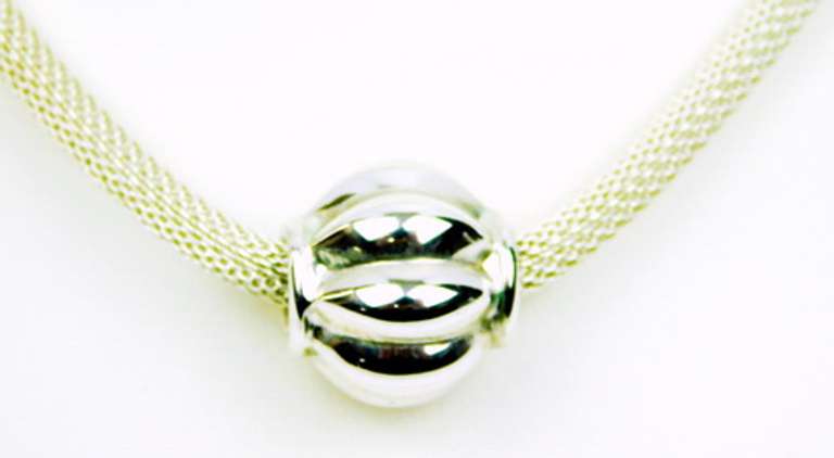 Sterling Woven Mesh Necklace with Large Center Bead