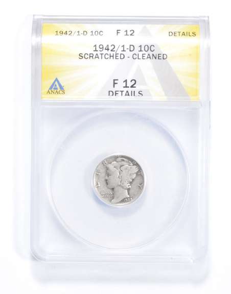 F12 1942/1-D Mercury Dime - Details - Scratched Cleaned - Graded ANACS