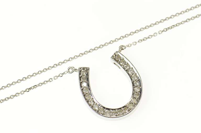 14K White Gold 0.31 Ctw Diamond Horse Shoe Lucky Chain Necklace