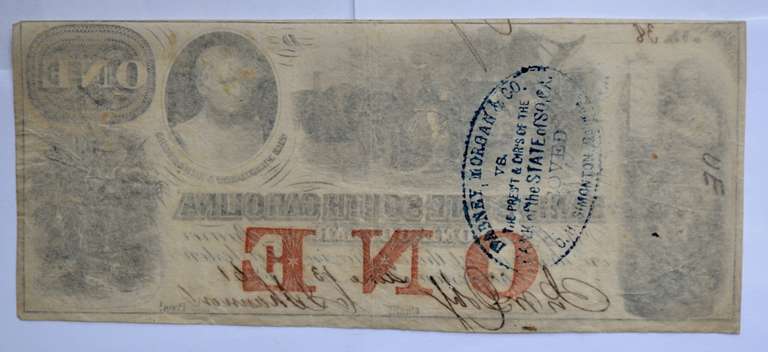 $ 1 Bank State Of South Carolina 1861  Note