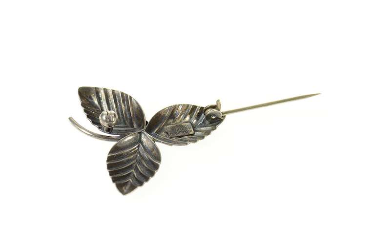 Sterling Silver Neils Erik From Danish Ornate Leaf Pin/Brooch