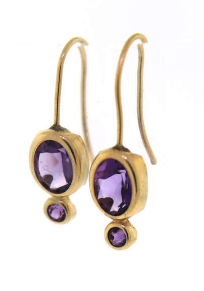 Nice Bezel Set Oval Amethyst Dangle Earrings