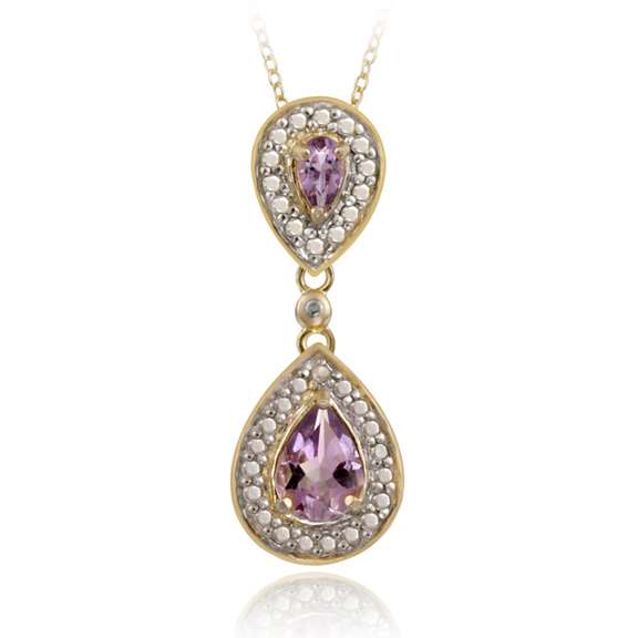 18K Gold over Sterling Silver Amethyst & Diamond Accent Double Teardrop Pendant, 18"