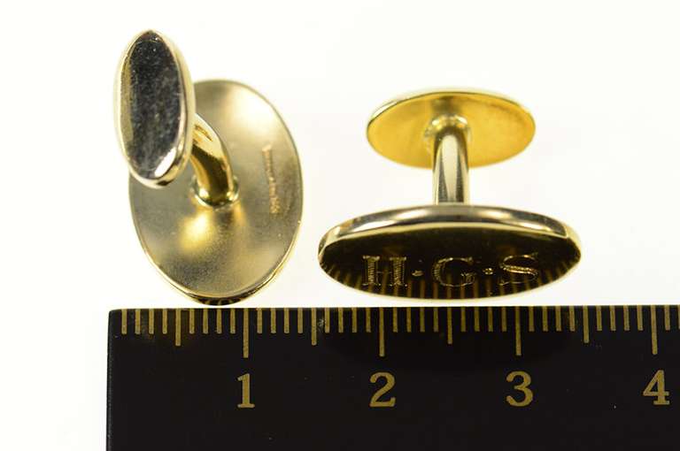 18K Yellow Gold Tiffany & Co. Oval HGS Monogram Classic Cuff Links