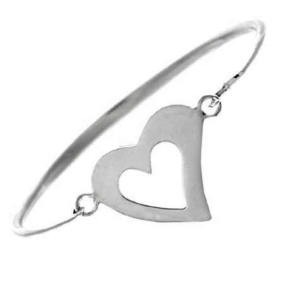 Sterling Silver Open Heart Bangle Bracelet