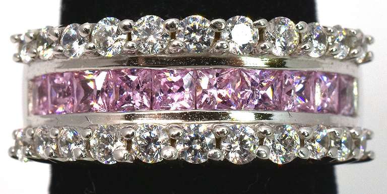 Sterling Silver Pink & White Stone Ring