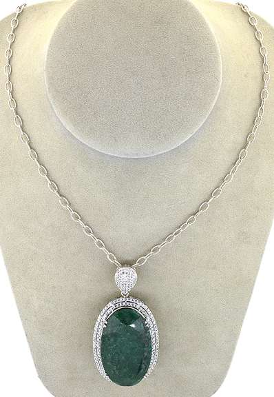 Fantastic Colossal 101.48CTS Natural Emerald& White Sapphire Necklace in Sterling Silver