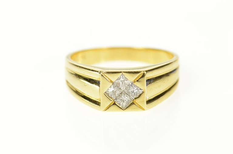 18K Yellow Gold 0.46 Ctw Princess Diamond Squared Men's Ring