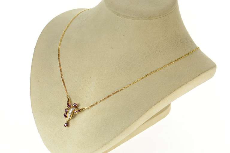 14K Yellow Gold Ruby Diamond Ornate Wavy Chain Link Necklace