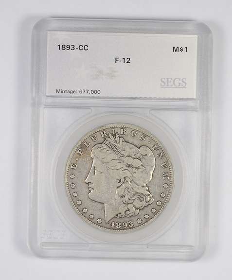 F12 1893-CC Morgan Silver Dollar - Graded SEGS