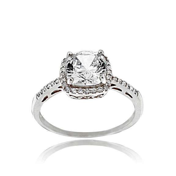 Sterling Silver CZ Square Bridal Engagement Ring