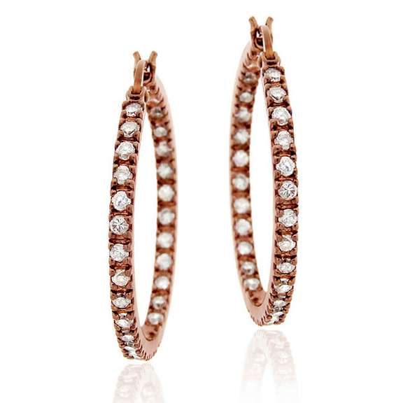 18K Rose Gold over Sterling Silver 25mm Inside Out CZ Hoop Earrings
