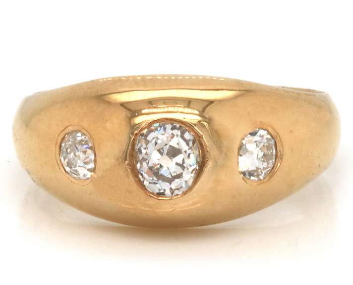 Fabulous 14kt YG 3-Stone Euro Cut Diamond Dome Ring
