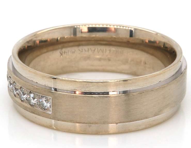 Contemporary Gent's 14kt WG Round Diamond Band with Step Edge Accents