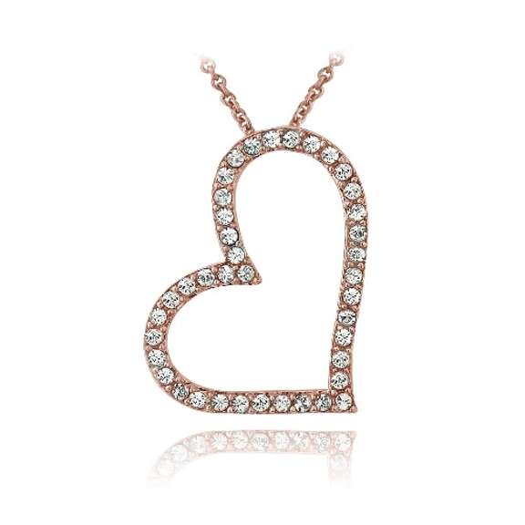 Rose Gold Tone Swarovski Elements Open Floating Heart Necklace