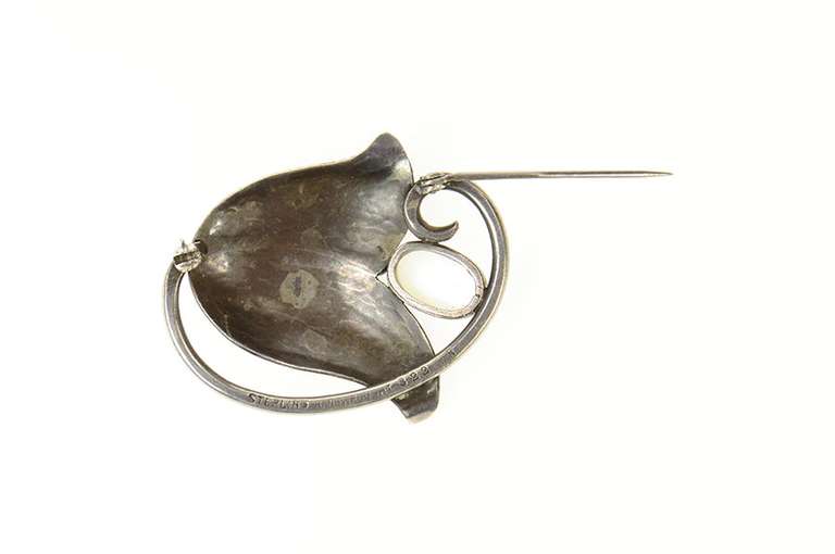 Sterling Silver Georg Jensen Ornate Moonstone Flower 822 Pin/Brooch